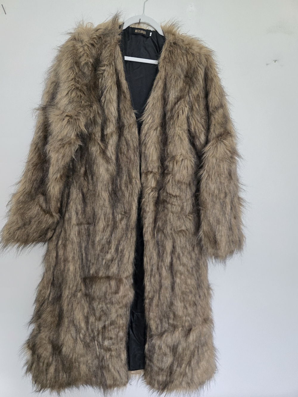 Alexis Long Faux-Fur Coat in Brown Taupe Maximalist Fall XL